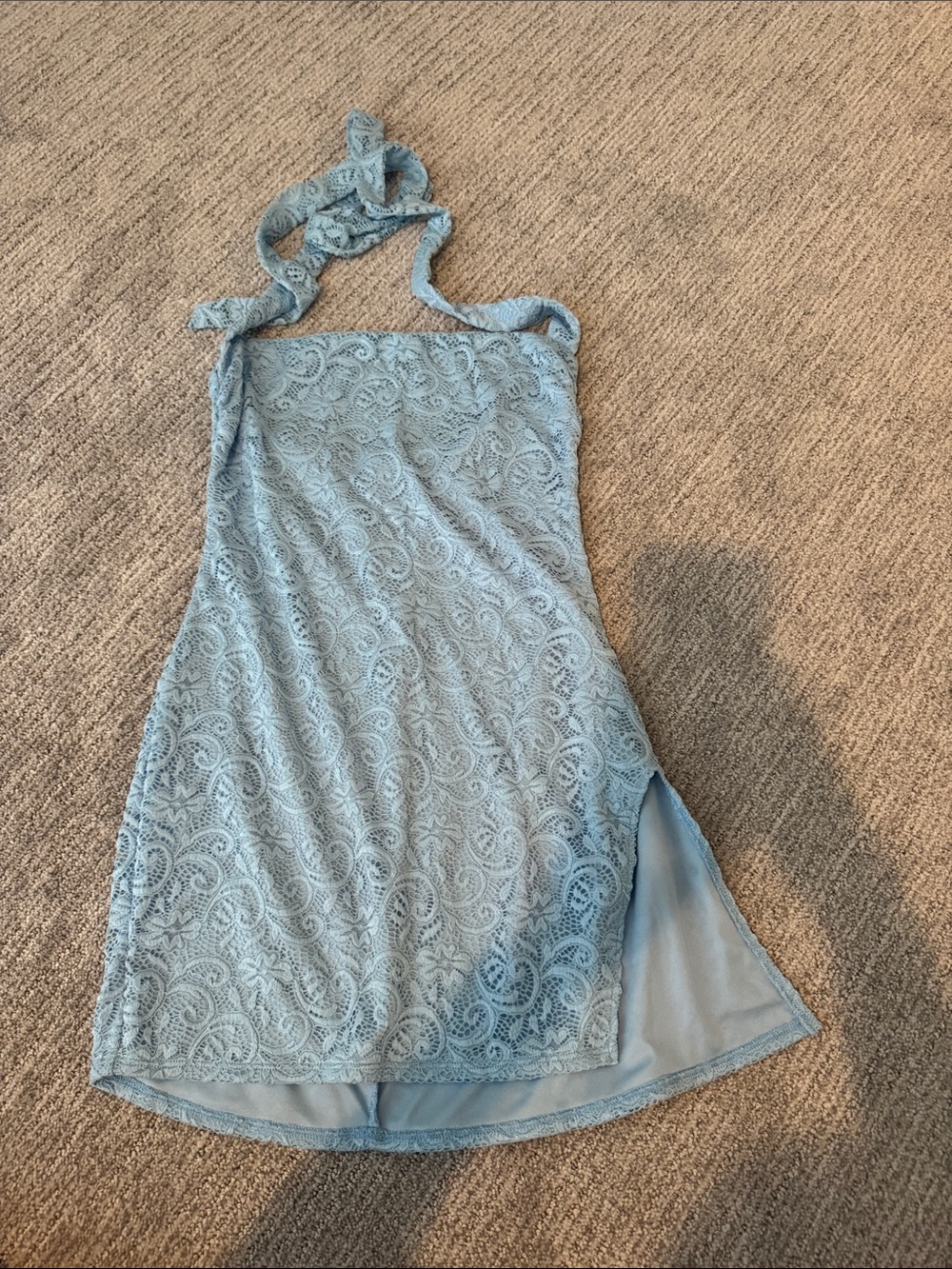 Lucy in the Sky Sky Blue Lace Halter High-Low Dress